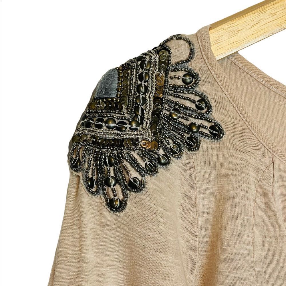 Deletta Anthropologie | Corinthian Beaded Sequin Top Pleated Neck 3/4 Sleeve - Picture 6 of 9